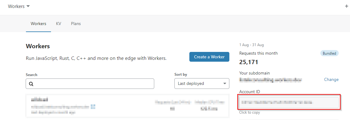 Retrieve Account ID by navigating to CloudFlare dashboard, click on Workers, locate Account ID.