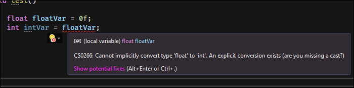 In C#, if you want to pass an int to a function that expects a float, you'll get an error.
