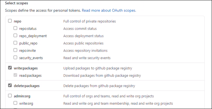Create a new token with write:packages and delete:packages settings. 