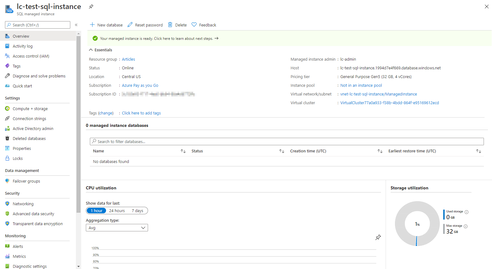 Click on the New Database option to provision a database.