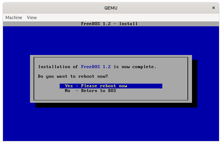Completing the FreeDOS 1.2 install in QEMU