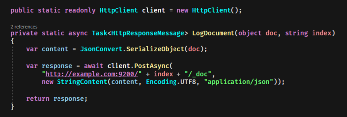 Send a JSON formatted document, replacing indexname with the index you're posting to.