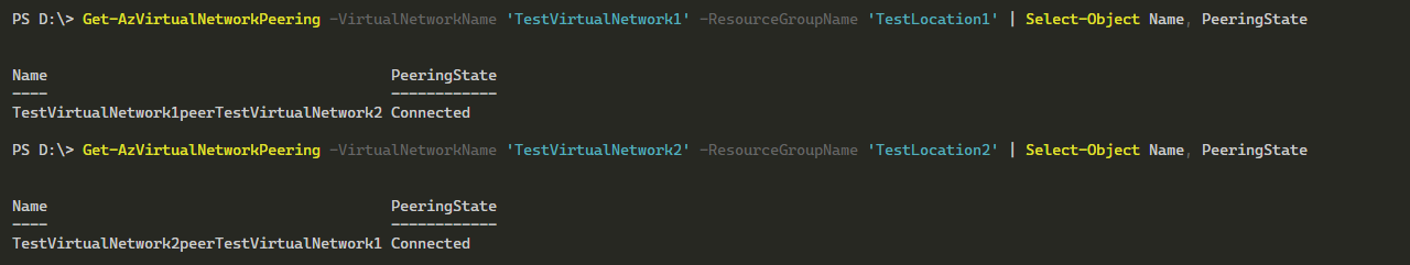 Demonstrating that the peering connection was successfully created.