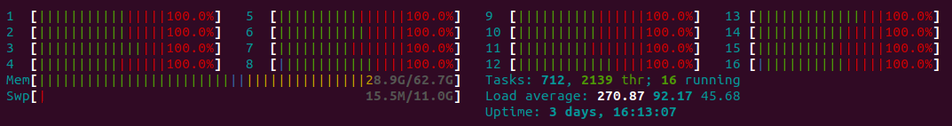 A CPU Bound system htop output