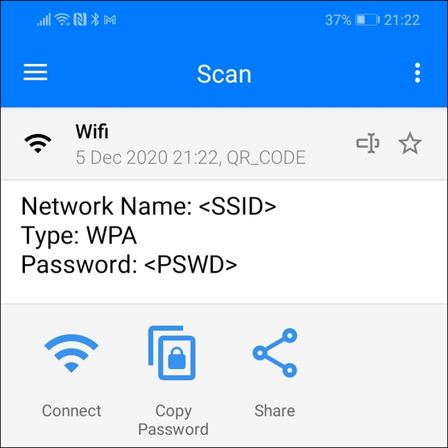 Scan results for a Wi-Fi QR code