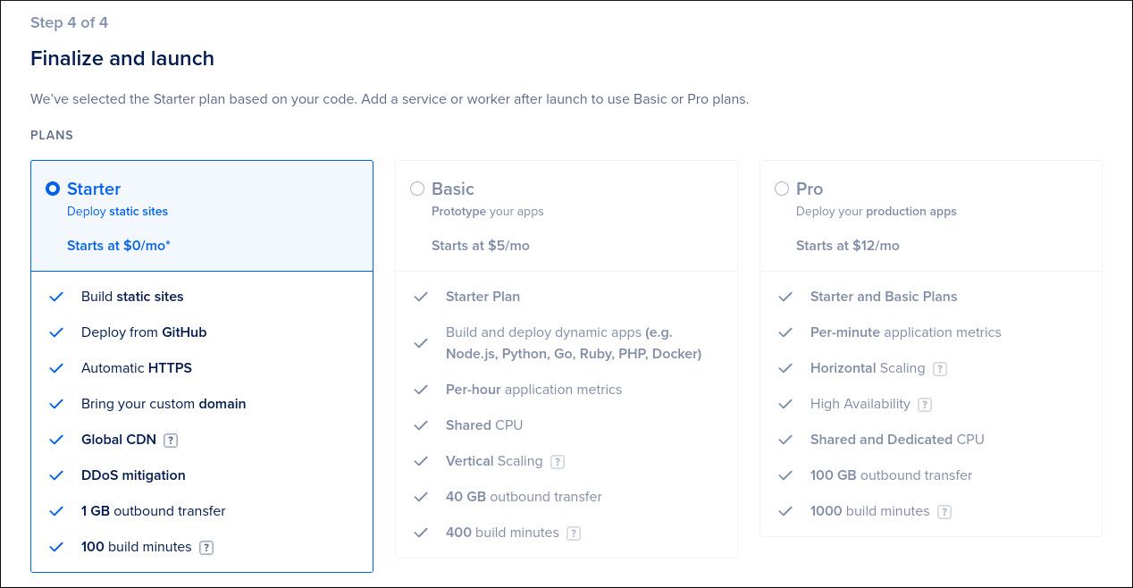 Screenshot of DigitalOcean App Platform plan selection screen