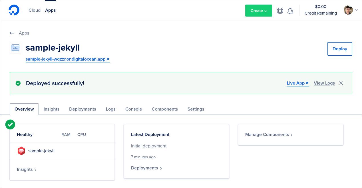 Screenshot of DigitalOcean App Platform dashboard