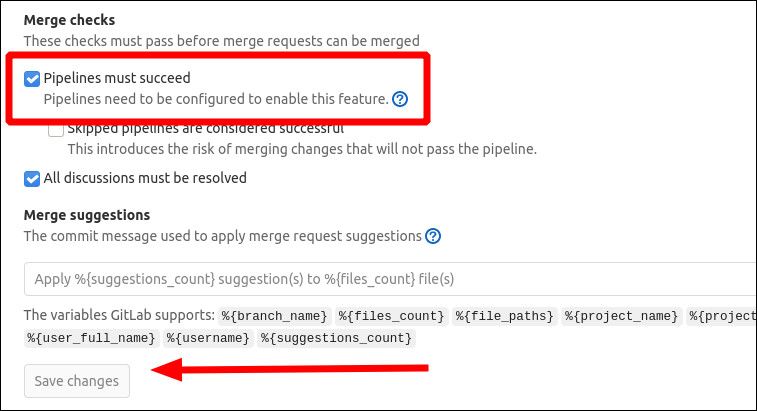Screenshot of enabling GitLab's MR required pipelines