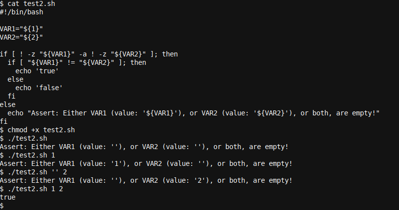 A more complex inequality if statement which also tests script variables