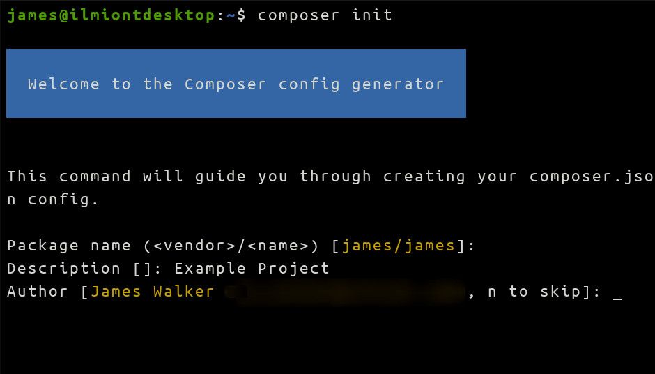 Screenshot of the Composer init command