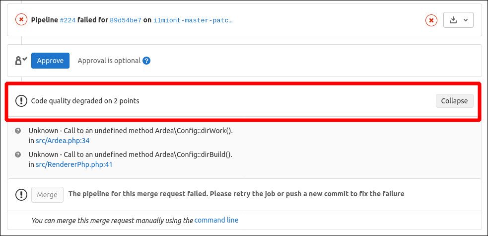 Screenshot of GitLab Code Quality Merge Request widget