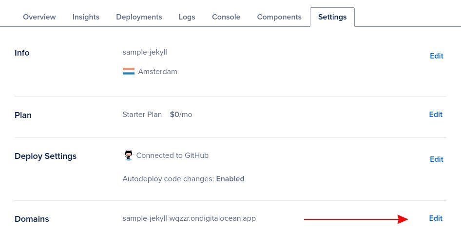 Screenshot showing DigitalOcean App Platform settings page