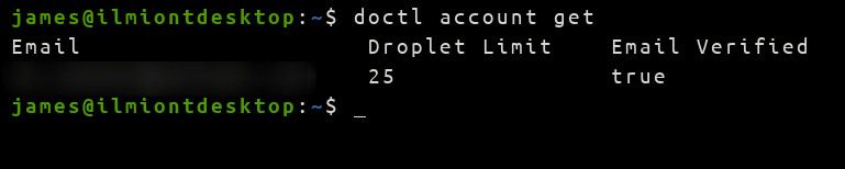 Screenshot of using Doctl with the &quot;account&quot; command