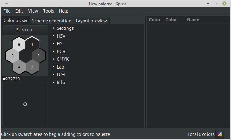 The Gpick main application interface window