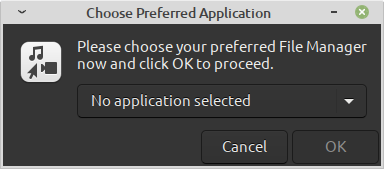 Selecting a preferred file manager application dialog