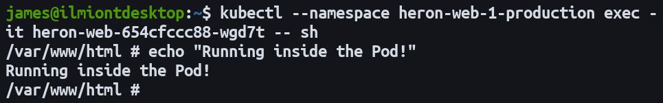 Screenshot of running a command in a Kubernetes pod