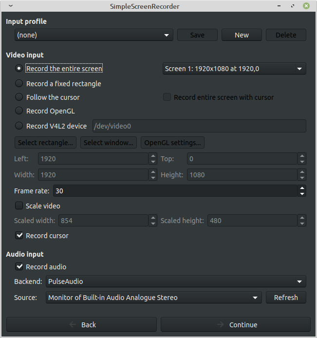 SimpleScreenRecorder 0.4.3 input interface