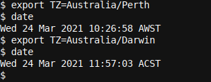 Setting a timezone by exporting the TZ variable in Bash
