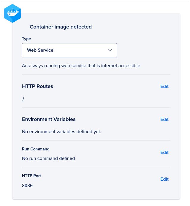 Screenshot of configuring container settings in DigitalOcean App Platform