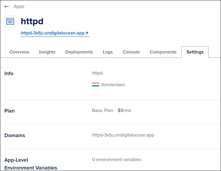 Screenshot of configuring container settings in DigitalOcean App Platform