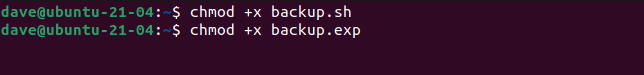 chmod +x backup.sh in a terminal window