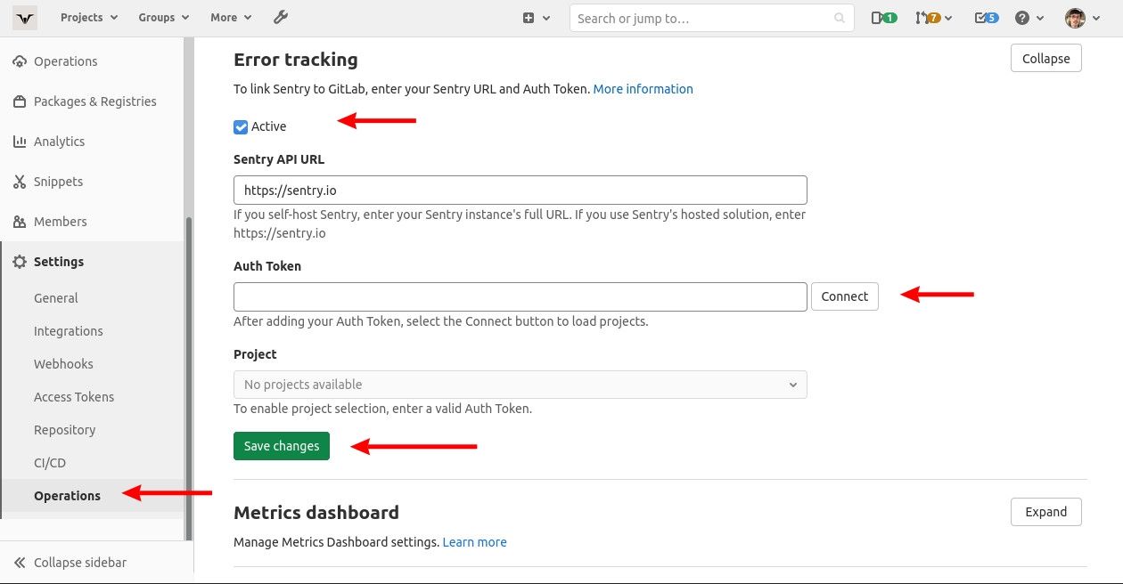 Screenshot of GitLab's error tracking settings