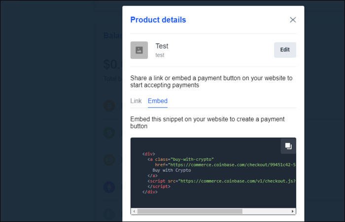 You'll get an embeddable checkout button or a link to a checkout page.