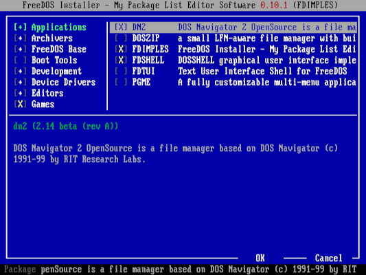 Installing FreeDOS programs with FDIMPLES
