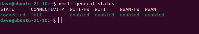 nmcli general status in a terminal window