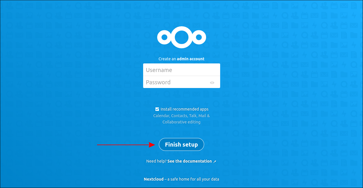 Screenshot of Nextcloud install page