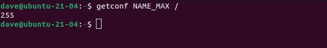 getconf NAME_MAX / in a terminal window