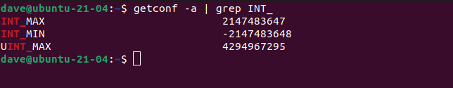 getconf -a | grep _INT in a terminal window