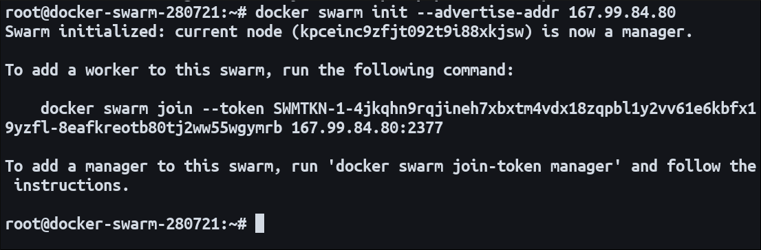 Screenshot of creating a Docker swarm
