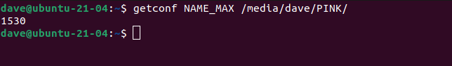 getconf NAME_MAX /media/dave/PINK/ in a terminal window