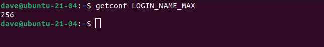 getconf LOGIN_NAME_MAX in a terminal window