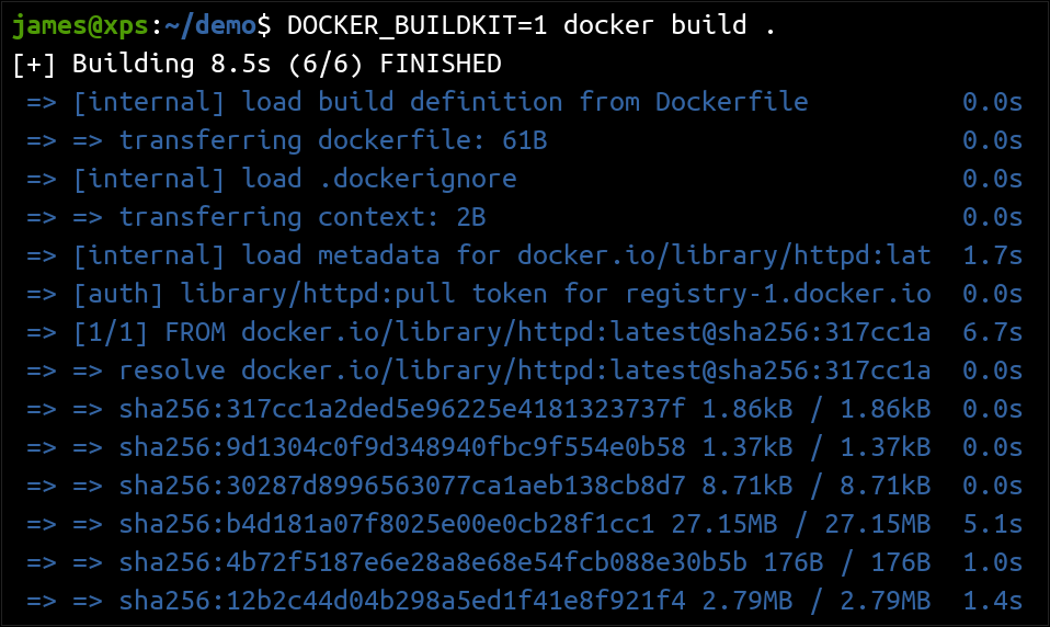 Screenshot of Docker BuildKit building output