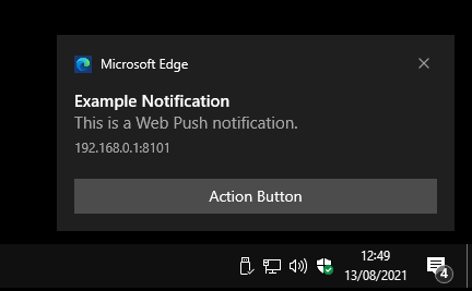 Screenshot of a Microsoft Edge push notification on Windows 10