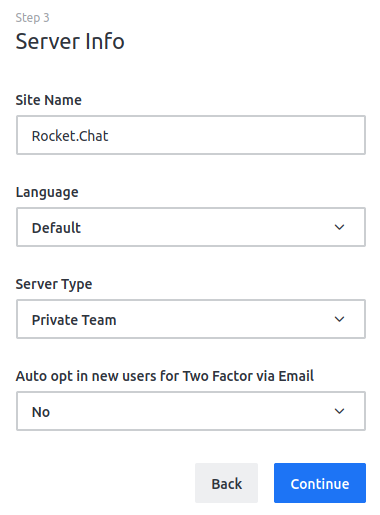 Rocket.Chat Server details screen