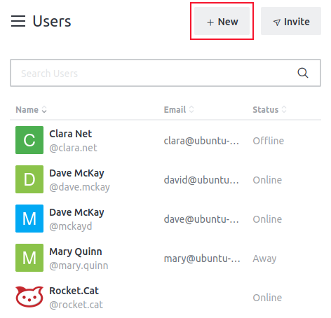 Rocket.Chat configured users list