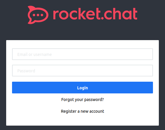 Rocket.Chat desktop client login screen
