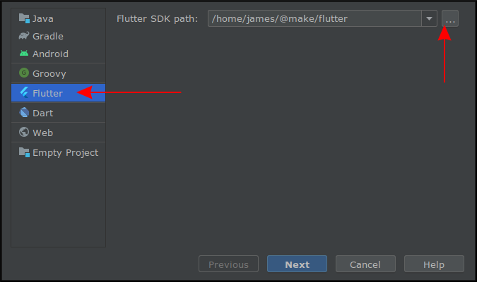 Screenshot of creating a Flutter project in Android Studio