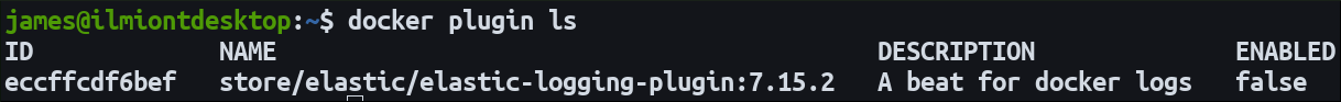 Screenshot of listing installed Docker plugins