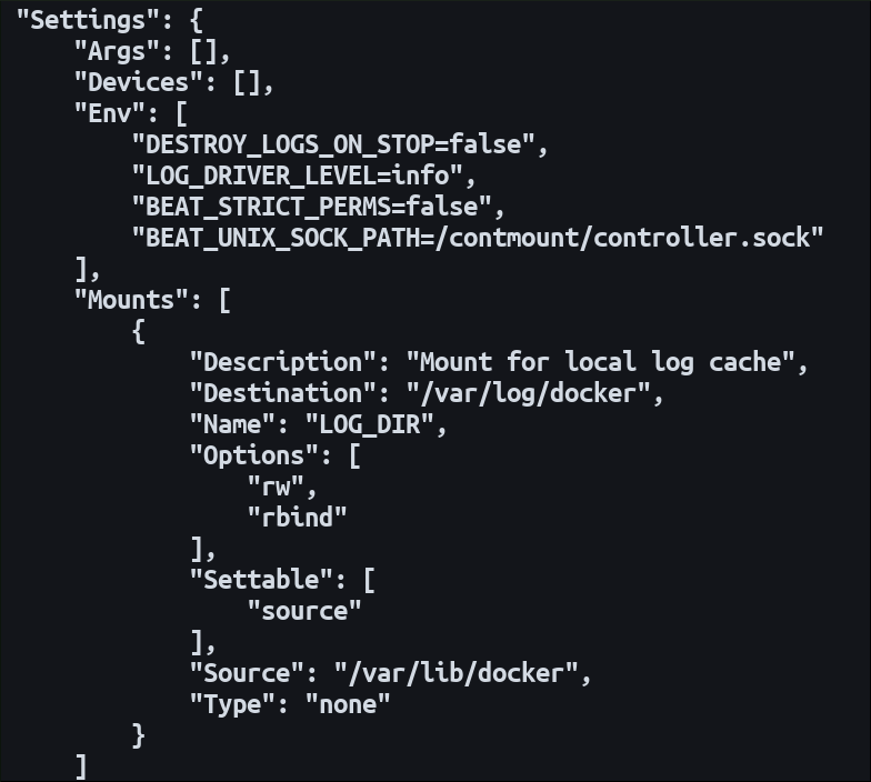 Screenshot of inspecting a Docker plugin
