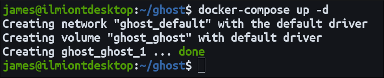 Screenshot of using Docker Compose to start Ghost