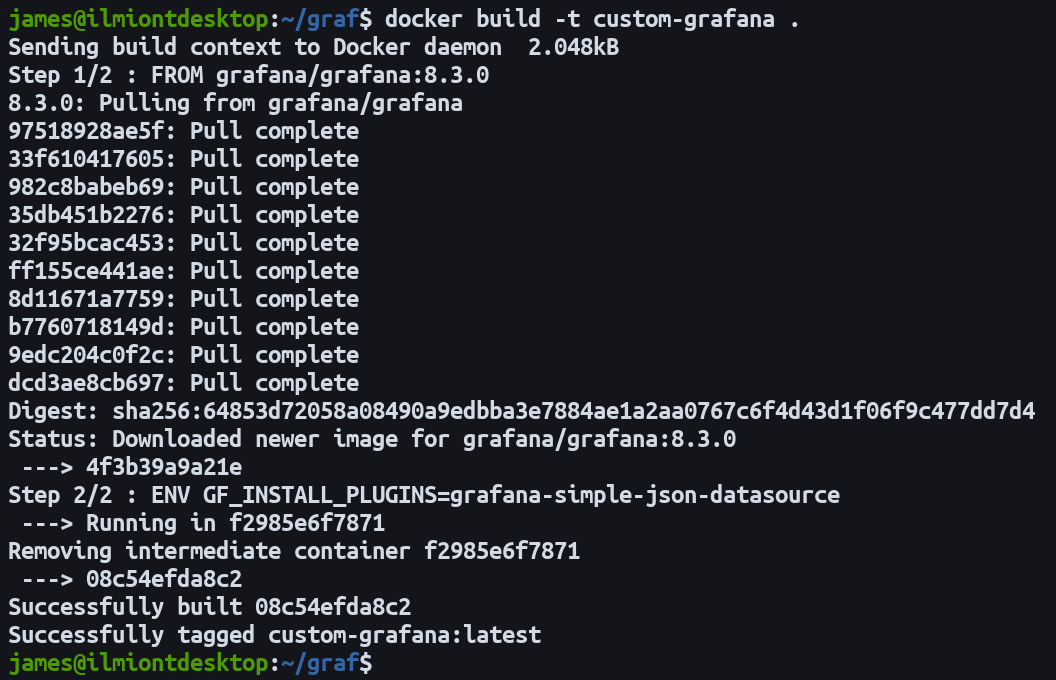 Screenshot of building a custom Grafana Docker image