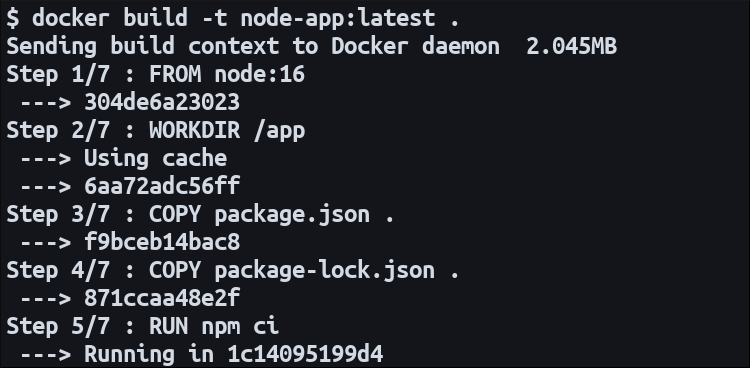Screenshot of &quot;docker build&quot; log output