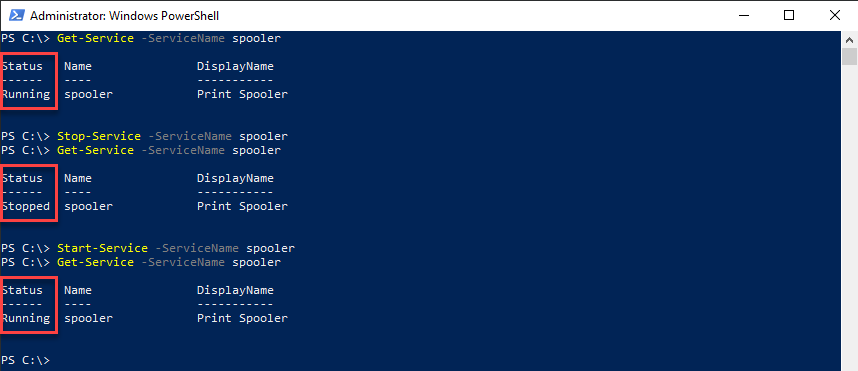 PowerShell managing services with Stop-Service and Start-Service