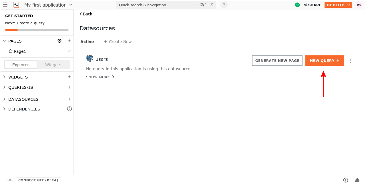 Screenshot of creating a datasource in Appsmith