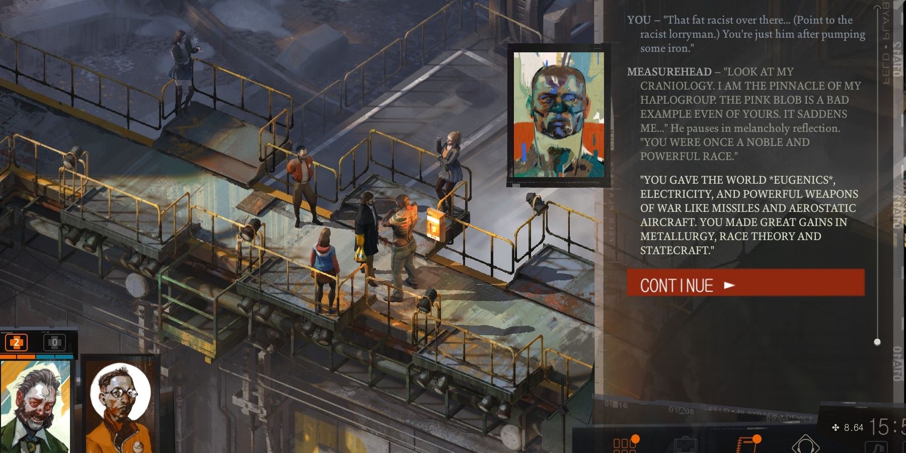 A gameplay shot of Disco Elysium
