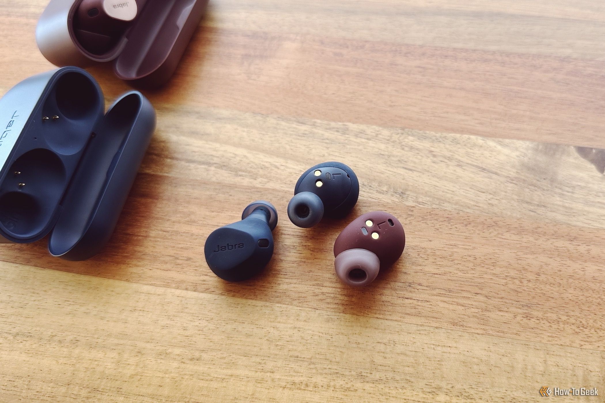 Showing the Jabra Elite 10 earbuds next to the Elite 8 Active